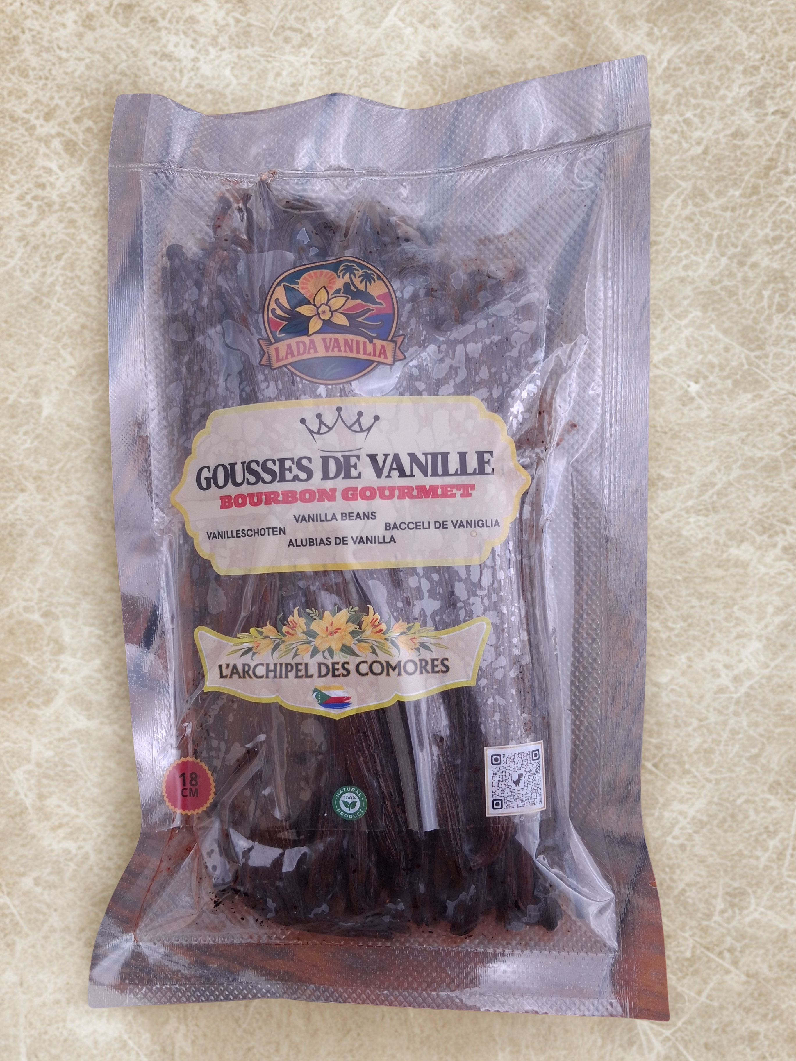Vanille BOURBON Gourmet Premium d'origine L'archipel des Comores - 1 kg 18/20CM - Sachet refermable sous vide