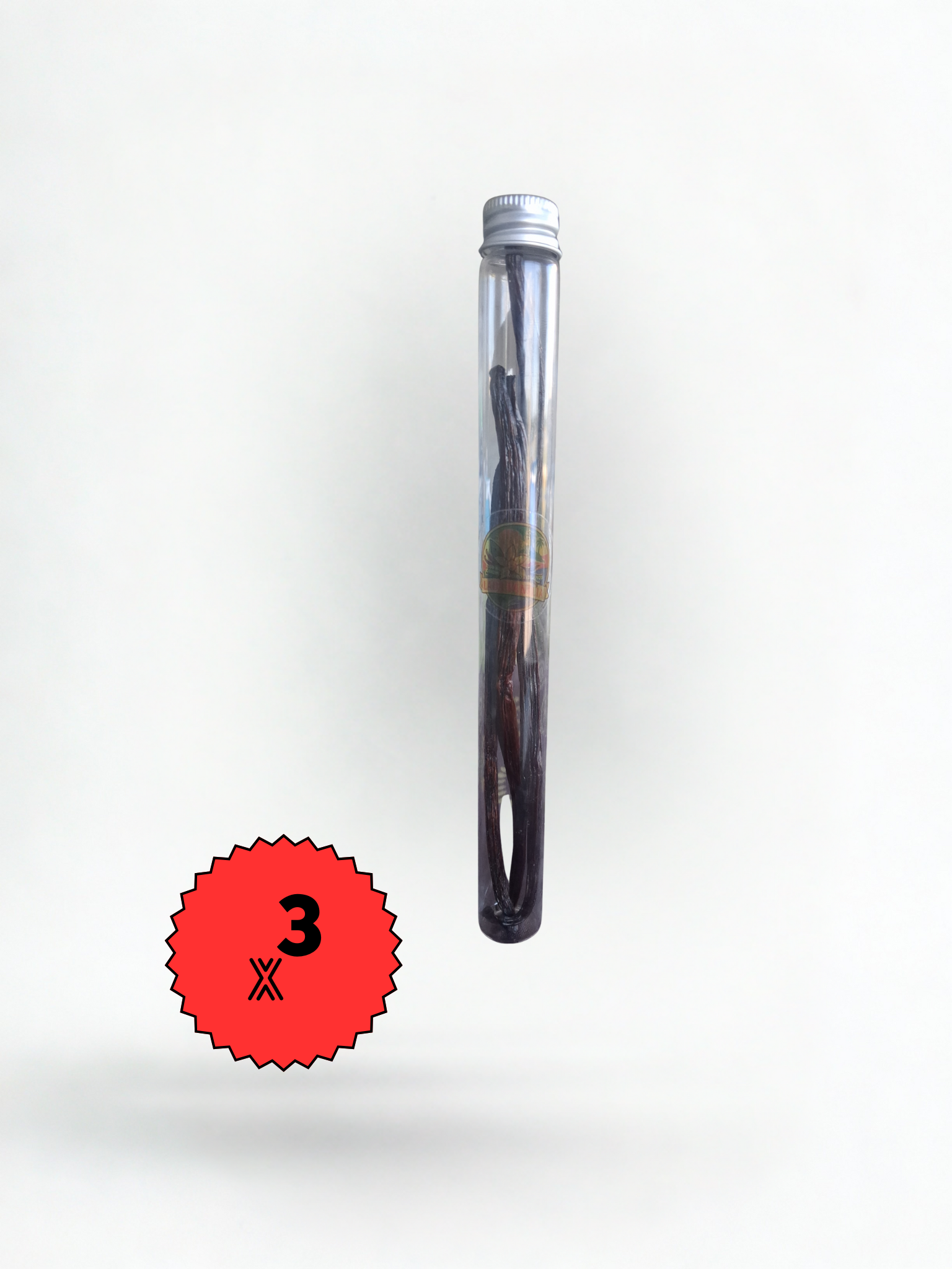 Lot de 3 Gousses de Vanille Bourbon de Comores tube en verre - 18/20 cm